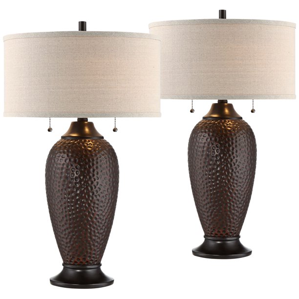 360 Lighting Modern Table Lamps Set of 2 Hammered Oiled Bronze .