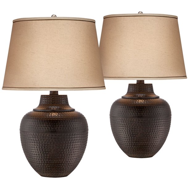 Barnes and Ivy Rustic Table Lamps Set of 2 Hammered Bronze Metal .