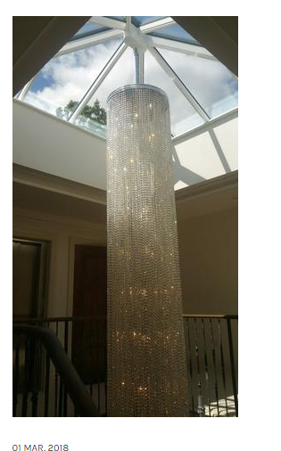 8ft tall crystal waterfall chandelier, custom made with glittering .