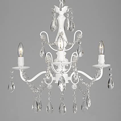 Wrought Iron and Crystal 4 Light White Chandelier H 14" X W 15 .