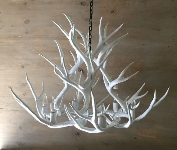 Antler Chandelier, painted solid white and hand crafted using .