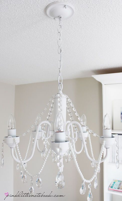 DIY Before and After: White Chandelier With Crystals and Pearls .