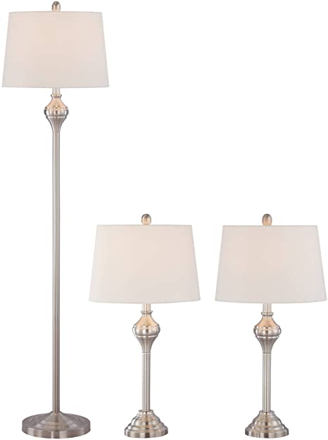 Mason Traditional Table Floor Lamps Set of 3 Brushed Steel White .