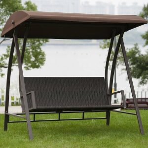 Bayou Breeze Kroeger PE Wicker Glider Outdoor Porch Swing with .