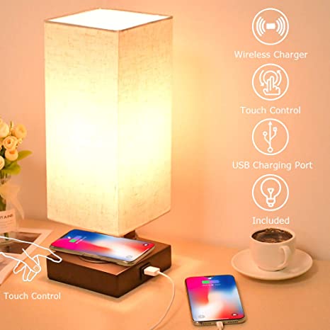 Touch Control Table Lamp with Wireless Charger and USB Port, 3-Way .