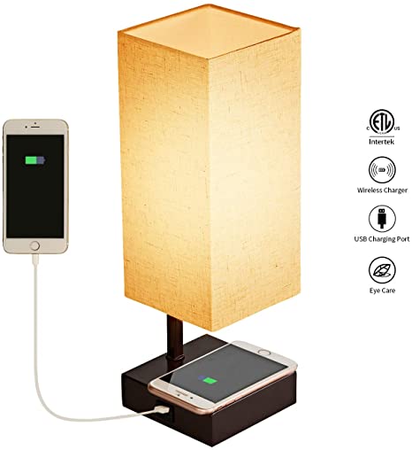 MOTINI Table Lamp with Wireless Charger and 1 USB Port, Bedside .