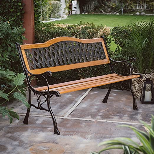 Amazon.com: Outdoor Garden Bench Wood and Metal Furniture Deck .