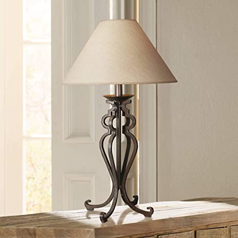Rustic Table Lamp Open Scroll Wrought Iron Parchment Empire Shade .
