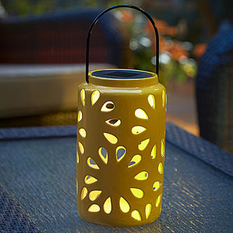 Essential Garden Small Ceramic Lanterns with Solar Light- Yellow .