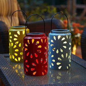 Essential Garden Small Ceramic Lanterns with Solar Light- Yellow .