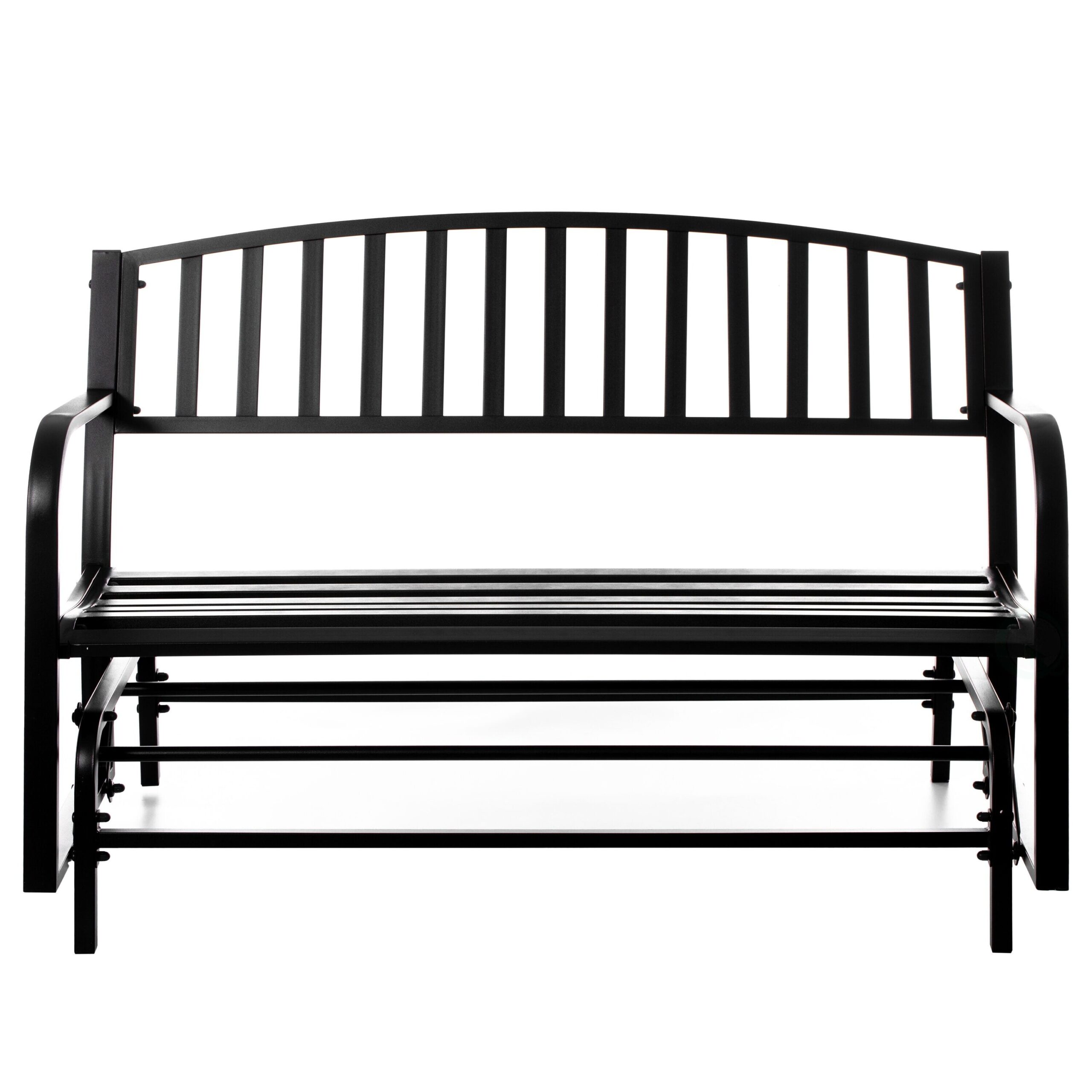 Black Steel Patio Swing Glider Benches Bring Comfort and Style to Your Outdoor Space