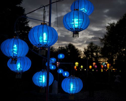 Blue Outdoor Lanterns for Nighttime Illumination