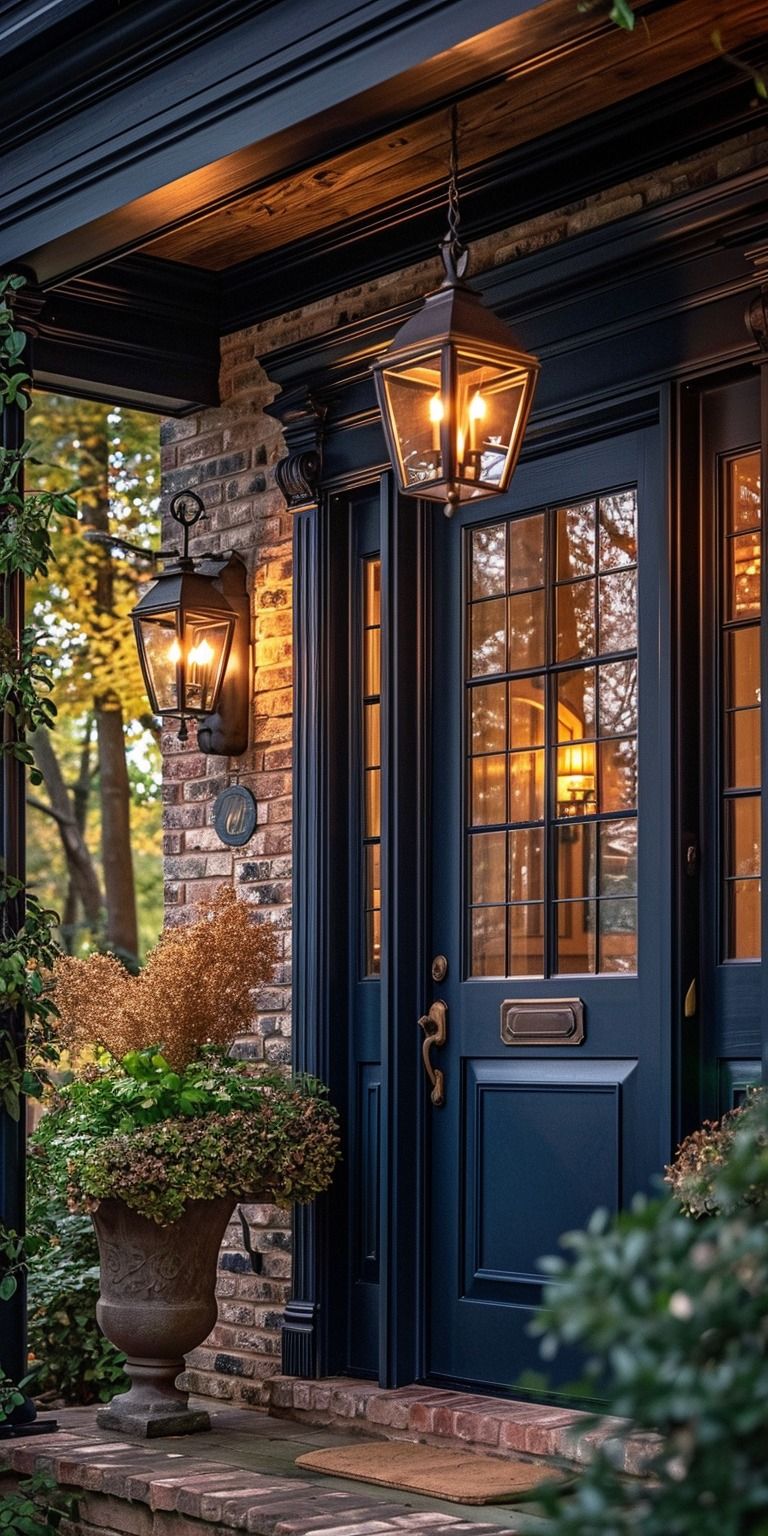 Outdoor Door Lanterns Shining Brightly