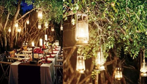 Outdoor Hanging Oil Lanterns Illuminate the Night Sky